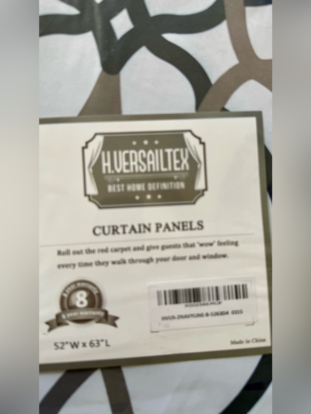 NIB H.Versailtex Set of 2 Curtains, 52”(W) x 63”(H) Light Blocking Blackout....
